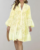 Embroidered V-Neck Dress with Bell Sleeves