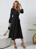 Chic Pleated Dress with Belt