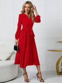 Chic Pleated Dress with Belt