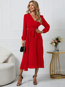 Chic Pleated Dress with Belt