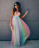 Colorful Rainbow Spaghetti Strap Dress for Women