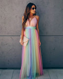 Colorful Rainbow Spaghetti Strap Dress for Women