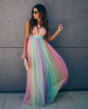 Colorful Rainbow Spaghetti Strap Dress for Women
