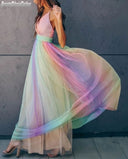 Colorful Rainbow Spaghetti Strap Dress for Women