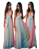 Colorful Rainbow Spaghetti Strap Dress for Women