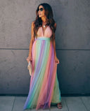 Colorful Rainbow Spaghetti Strap Dress for Women