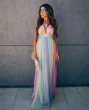 Colorful Rainbow Spaghetti Strap Dress for Women