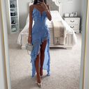 Chic High Slit Chiffon Dress in Blue