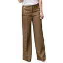 Chic High-Waisted Trousers with Decorative Buttons