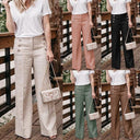 Chic High-Waisted Trousers with Decorative Buttons