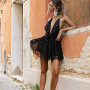 Sequined Mini Dress with Deep V-Neck Design