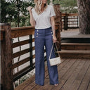 Chic High-Waisted Trousers with Decorative Buttons