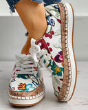 Floral Print Orthopedic Sports Shoes with Laces