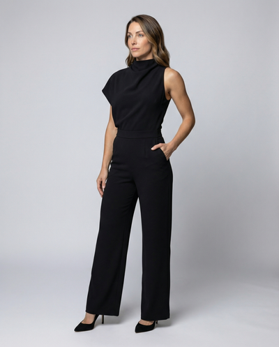 Chic Women's Jumpsuit - Sleeveless Round Neck, Wide Leg Design