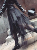 Stylish Black Punk Tulle Midi Skirt