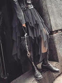 Edgy Black Tulle Midi Skirt