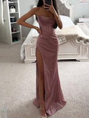 Chic Strapless Evening Dress with Side Slits