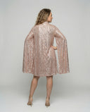 Mid-Length Sequin Cape Dress with Split Sleeves