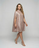 Mid-Length Sequin Cape Dress with Split Sleeves
