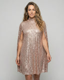 Mid-Length Sequin Cape Dress with Split Sleeves