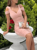 Chic Backless Midi Bodycon Dress with V-Neck and Zipper