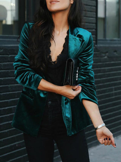 Chic Velvet Blazer with Lapel Collar for Women