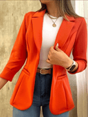 Chic Solid Color Blazer for Women - Notched Collar & Pockets