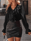 Chic Ruffled V-Neck Blouse with Flared Sleeves