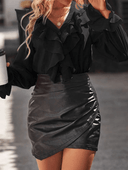 Chic Ruffled V-Neck Blouse with Flared Sleeves