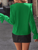 Chic Ruffled V-Neck Blouse with Flared Sleeves