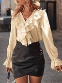 Chic Ruffled V-Neck Blouse with Flared Sleeves