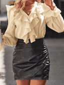 Chic Ruffled V-Neck Blouse with Flared Sleeves