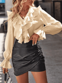 Chic Ruffled V-Neck Blouse with Flared Sleeves