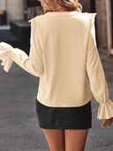 Chic Ruffled V-Neck Blouse with Flared Sleeves