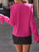Chic Ruffled V-Neck Blouse with Flared Sleeves