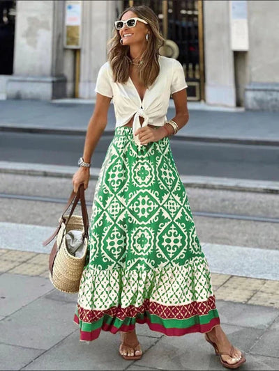 Retro Boho Long Summer Skirt