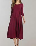 Chic 3/4 Sleeve Round Neck Swing Dress