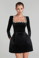 Chic Velvet Square Neck Dress