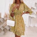 Chic Elastic Waist V-Neck Mini Dress