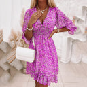 Chic Elastic Waist V-Neck Mini Dress
