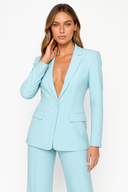 Chic Women's Plunging Trouser Suit – Blazer & Straight-Leg Pants