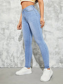 High-Waisted Skinny Fit Jeans in Light Wash