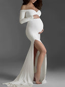Off-Shoulder Side-Slit Maternity Shoot Dresses