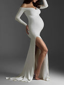 Off-Shoulder Side-Slit Maternity Shoot Dresses