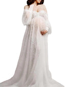 Maxi Maternity Chaps Dress with Side Slit in White
