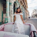 Ruffled Lace Off-Shoulder Maxi Dress
