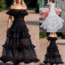 Ruffled Lace Off-Shoulder Maxi Dress