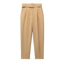 High-Waist Pants with Belt and Pockets for Effortless Style