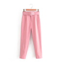 High-Waist Pants with Belt and Pockets for Effortless Style
