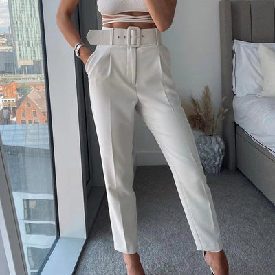 High-Waist Pants with Belt and Pockets for Effortless Style